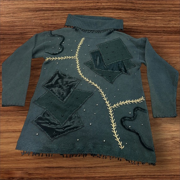 Vintage‎ Stefano International Embellished Tunic Sweater Beaded Collar Small - Picture 1 of 7